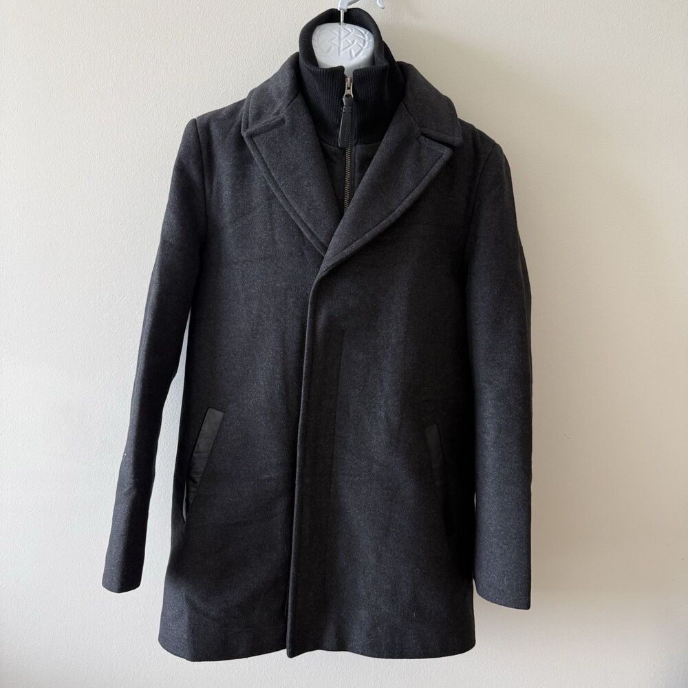 Mackage Men’s Wool Blend 3-in-1 Overcoat Charcoal Gray Cashmere Jacket Size 42